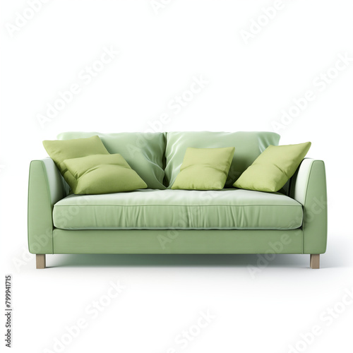 Elegant green sofa isolated on white background 3D rendering