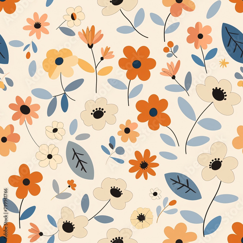 seamless Floral Pattern Design on Cream Background