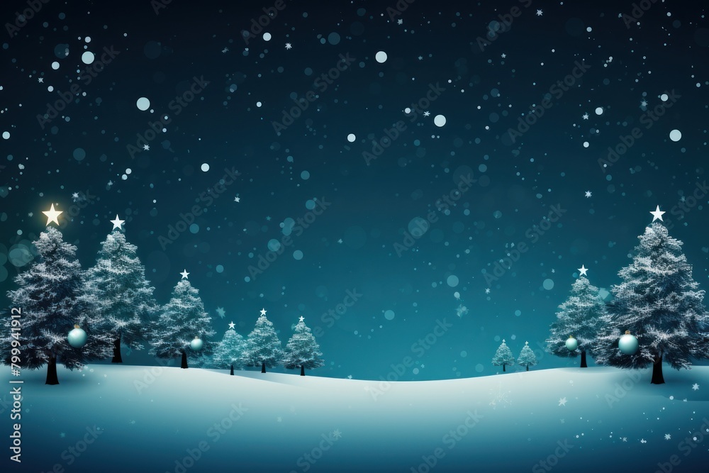 Snowy winter landscape with illuminated Christmas trees