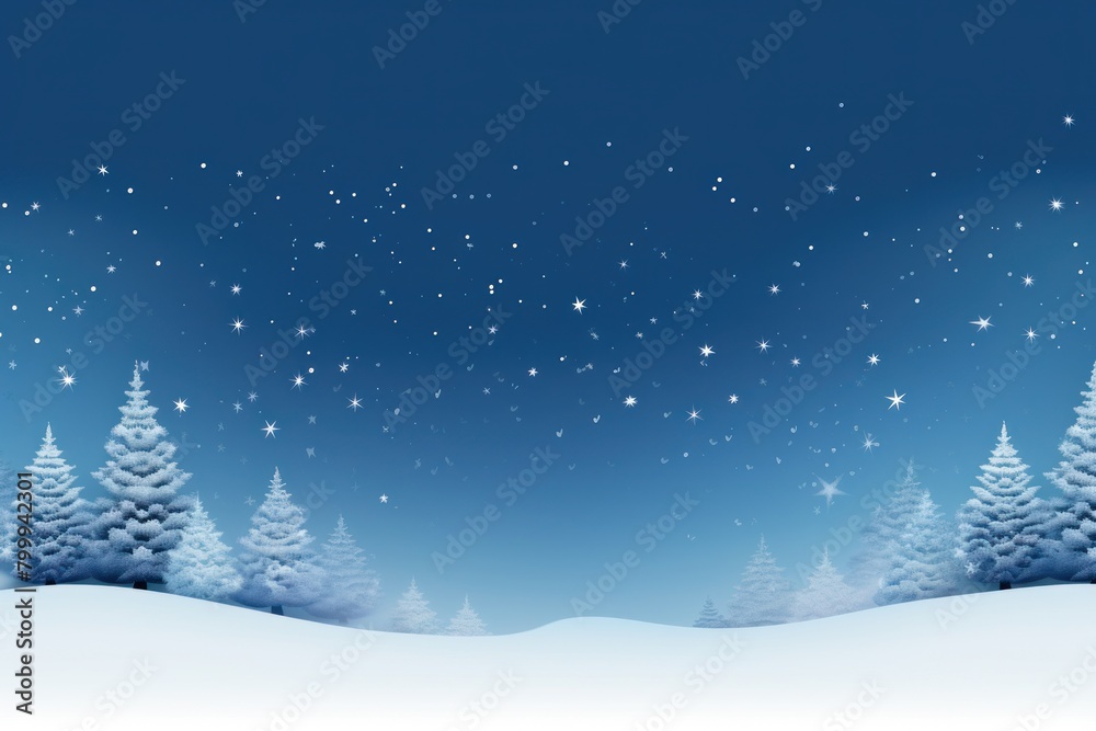 Snowy winter landscape with starry night sky