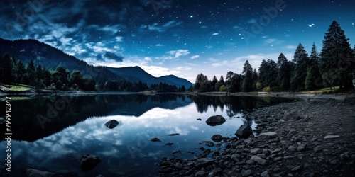 Serene mountain lake at night © Balaraw