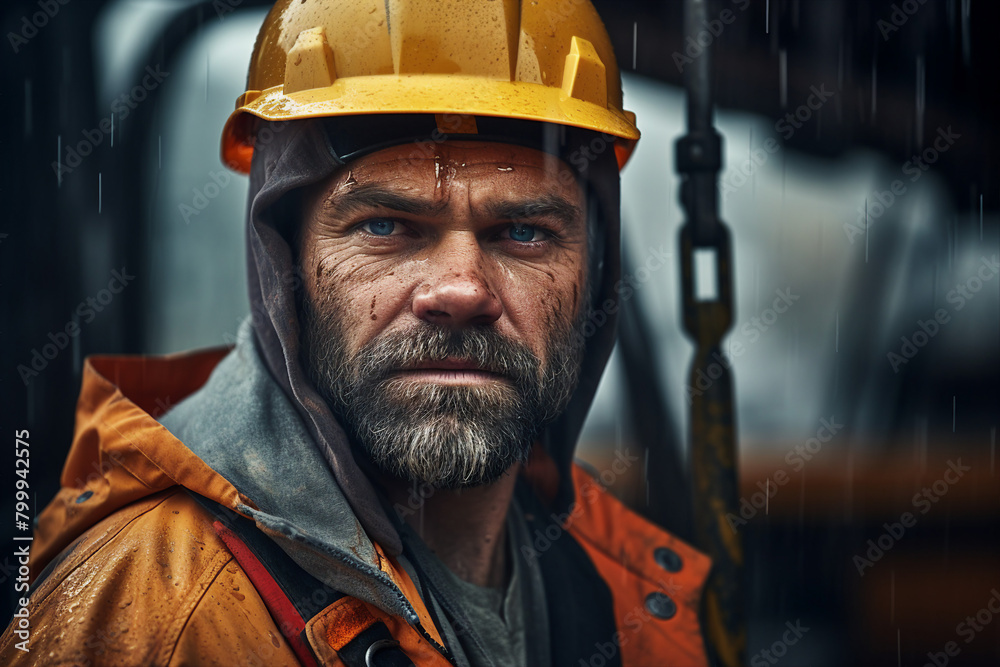 Generative AI picture Portrait of construction worker wearing a protective safety uniform clothes helmet at big building Generative AI picture Portrait of construction worker wearing a protective safety uniform clothes helmet at big building