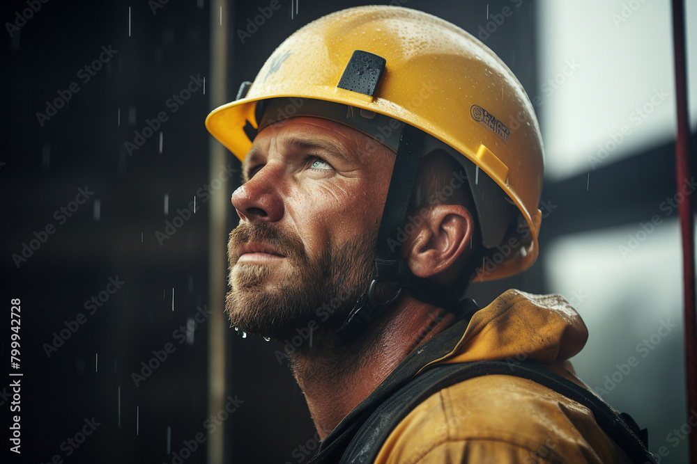 Generative AI picture Portrait of construction worker wearing a protective safety uniform clothes helmet at big building Generative AI picture Portrait of construction worker wearing a protective safety uniform clothes helmet at big building