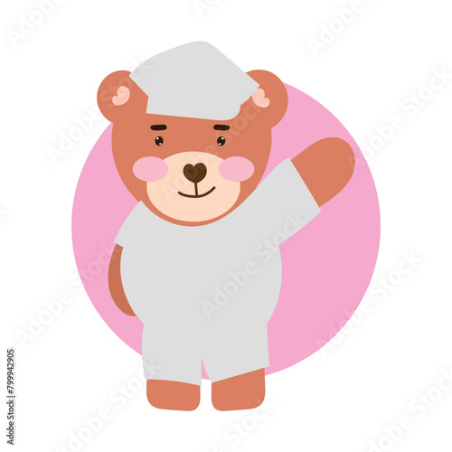 Hand drawn vector illustration of a cute baby bear. baby bear with piyama isolated on white background. bear cartoon