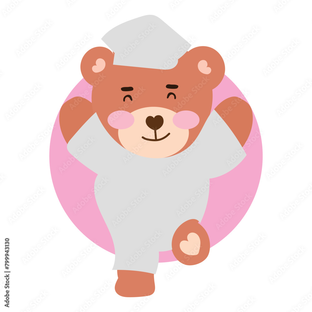 Hand drawn vector illustration of a cute baby bear. baby bear with piyama isolated on white background. bear cartoon
