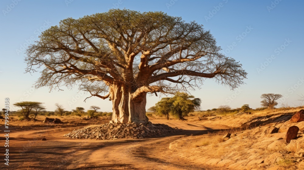 Majestic Baobab Tree in Arid African Landscape