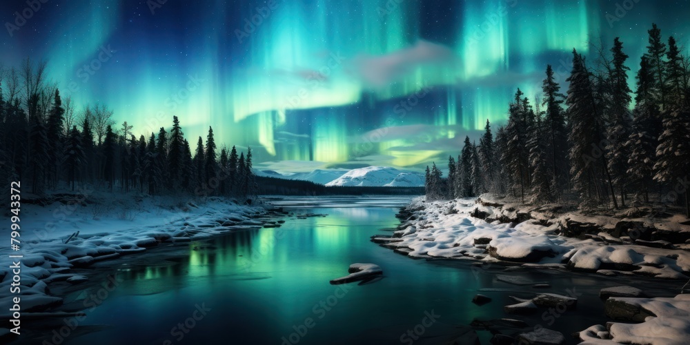 Breathtaking Aurora Borealis over Snowy Landscape