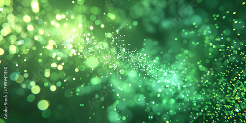 Abstract Bokeh Green Glitter Background Green glitter glow particle bokeh background. Festive celebration wallpaper concept. 