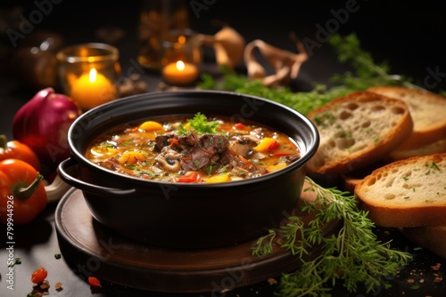 Hearty Beef Stew with Vegetables and Bread