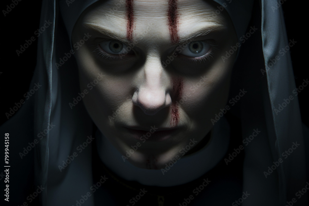 Mysterious religious person nun priest in church robe serious face expression Generative AI illustration Mysterious religious person nun priest in church robe serious face expression Generative AI illustration