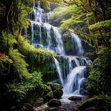 Lush Waterfall in Verdant Forest