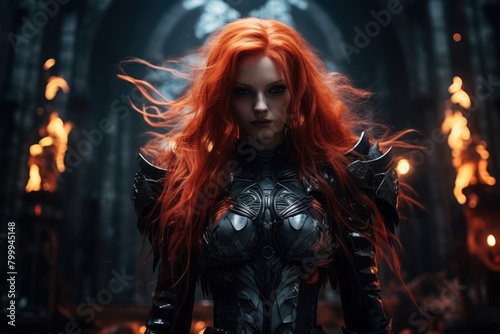 Fierce Warrior Woman with Fiery Red Hair