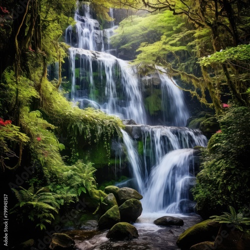 Lush Waterfall in Verdant Forest