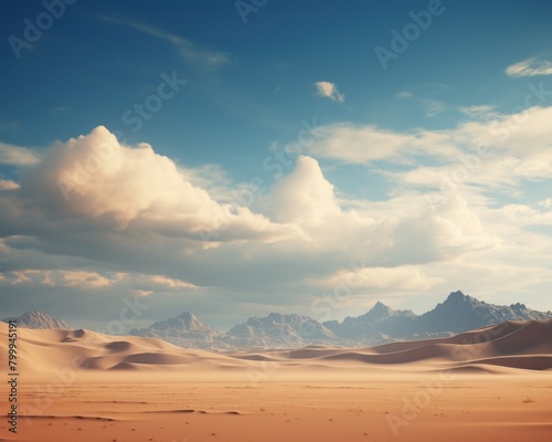Vast desert landscape with majestic mountains