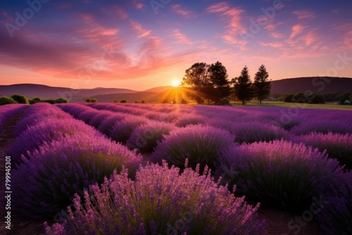 Stunning Sunset Over Lavender Field