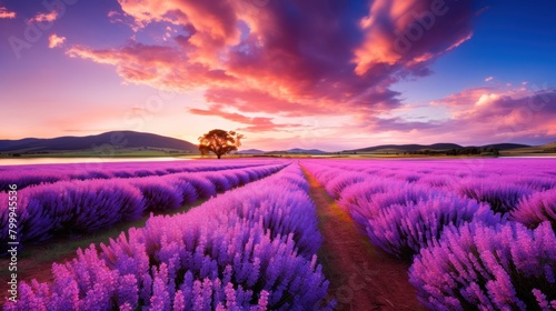 Vibrant Lavender Fields at Sunset