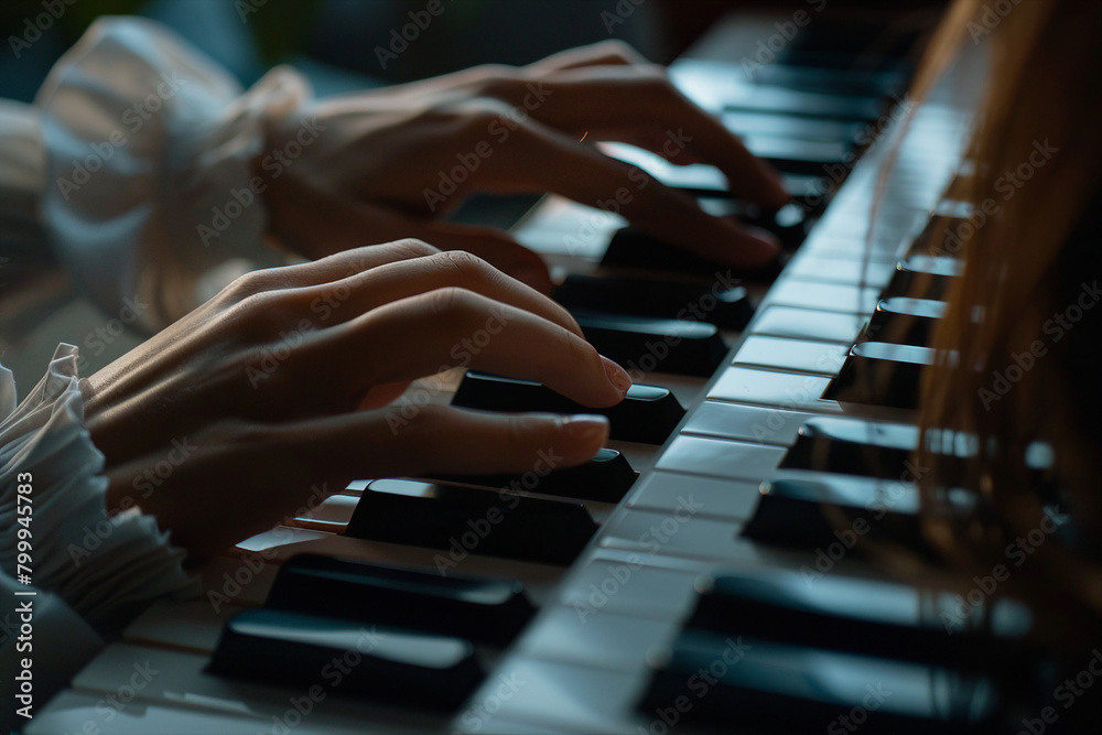 Fototapeta premium Close up cropped image of hands playing music instrument made by generative ai technology