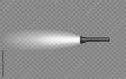 Flashlight on a transparent background. Shine lighting torch. Vector