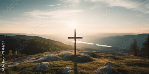 Scenic mountain landscape with cross