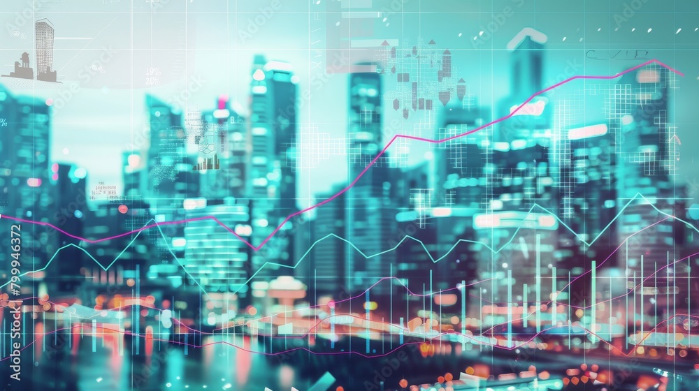 Obraz premium financial chart and business district