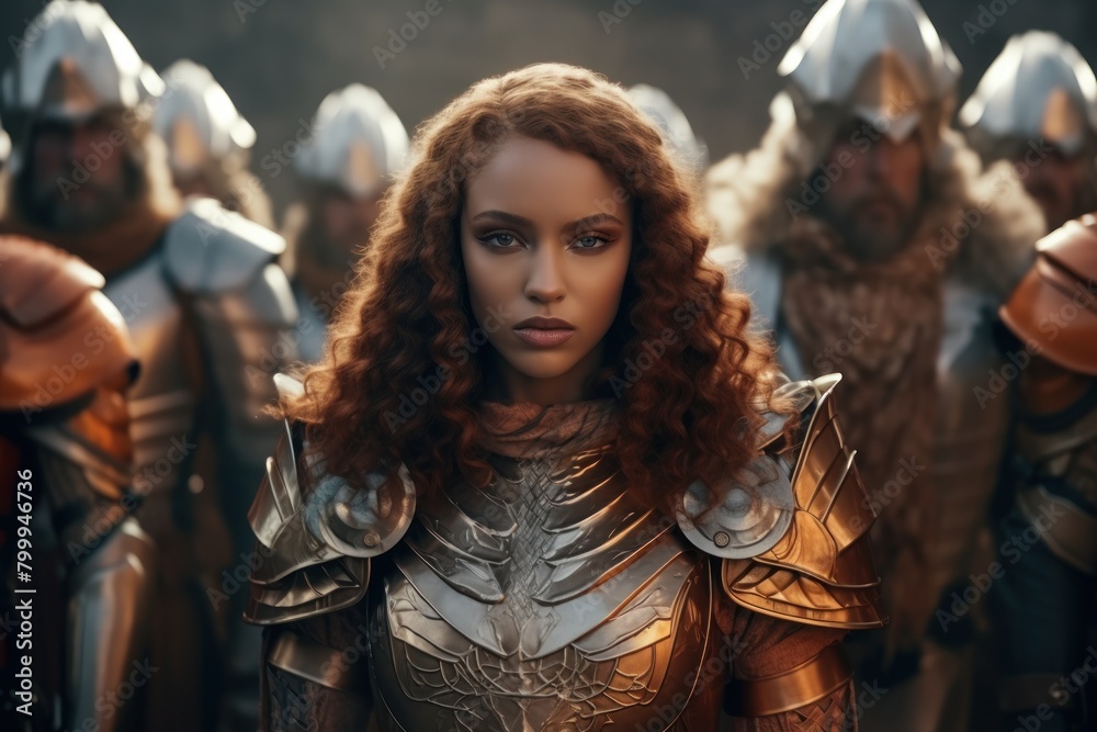 Powerful female warrior in futuristic armor