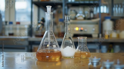 Chemistry laboratory equipment: titration setup with burette and conical flask for scientific experimentation and analysis photo