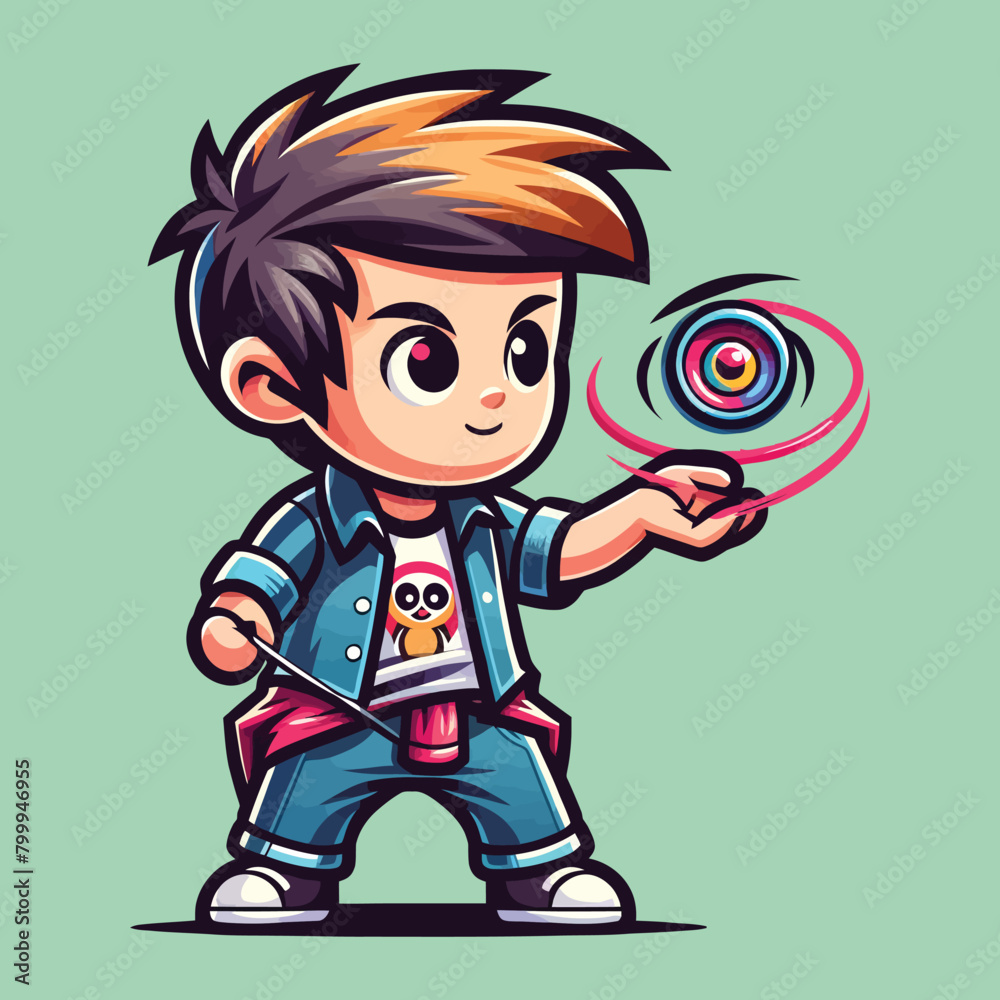 cartoon of a cool boy playing with a yo-yo cartoon of a cool boy playing with a yo-yo