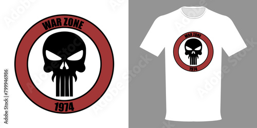Vector illustration of T-shirt War zone, Skull of Panisher