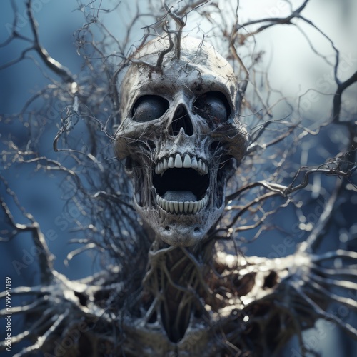 Haunting Skull in Icy Branches