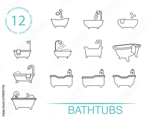 Bathtub Icon Line Art Pixel Perfect Shower Bath