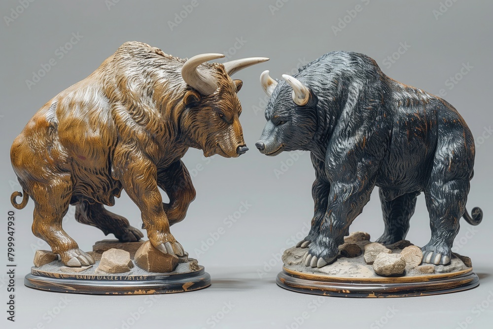 The juxtaposition of a bullish bull and a bearish bear underscores the dichotomy of optimism and pessimism in the financial markets The juxtaposition of a bullish bull and a bearish bear underscores the dichotomy of optimism and pessimism in the financial markets