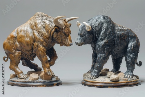 The juxtaposition of a bullish bull and a bearish bear underscores the dichotomy of optimism and pessimism in the financial markets 