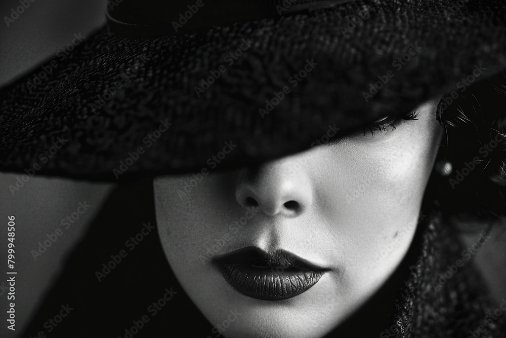 Generative AI black and white portrait of a woman in style of films in noir