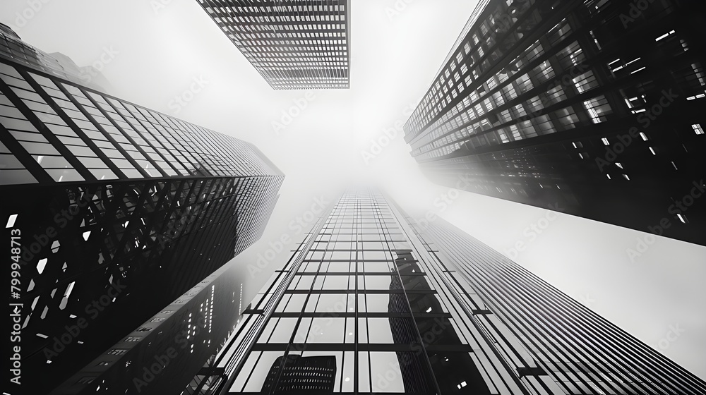 Under view of skyscrapers in black and white tone