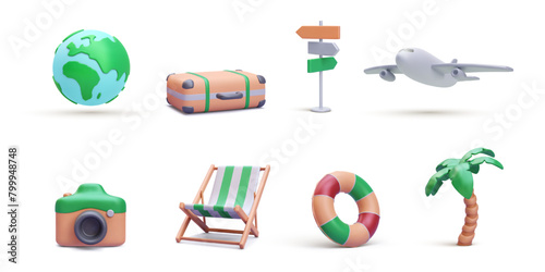 Set of realistic travel elements isolated on white background. Vector illustration