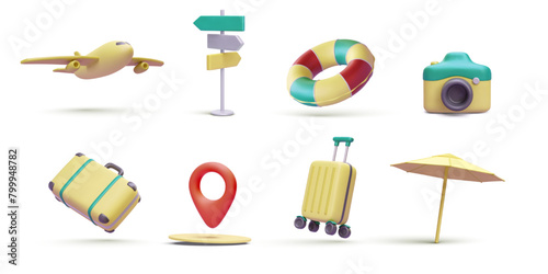 Set of decorative resort elements in realistic style isolated on white background. Vector illustration