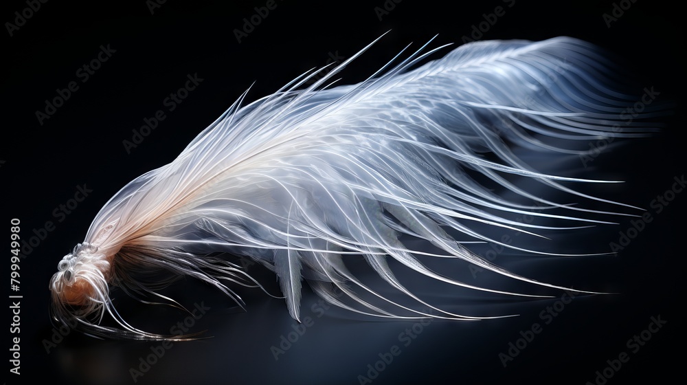 Fototapeta premium A white feather on a black background