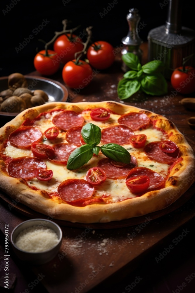 Delicious homemade pizza with fresh ingredients Delicious homemade pizza with fresh ingredients