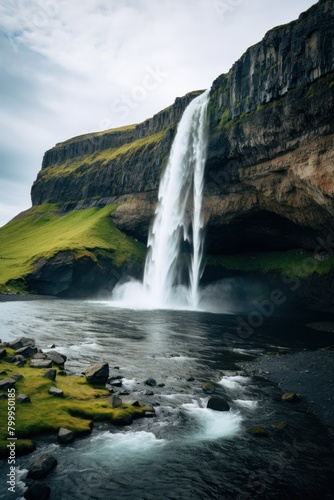 Majestic Waterfall Cascading Down Rugged Cliffs