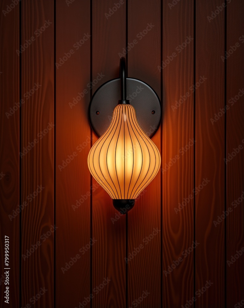 Warm Lighting Fixture on Wooden Wall