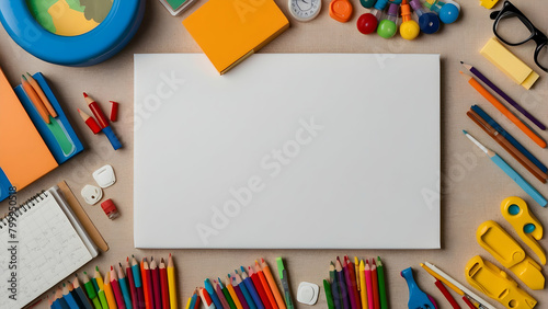school equipment and supplies with blank canvas