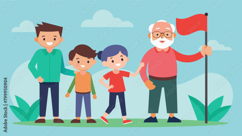Young and old participants alike each with a flag in hand showing that age is not a barrier when it comes to helping others in need.. Vector illustration Young and old participants alike each with a flag in hand showing that age is not a barrier when it comes to helping others in need.. Vector illustration