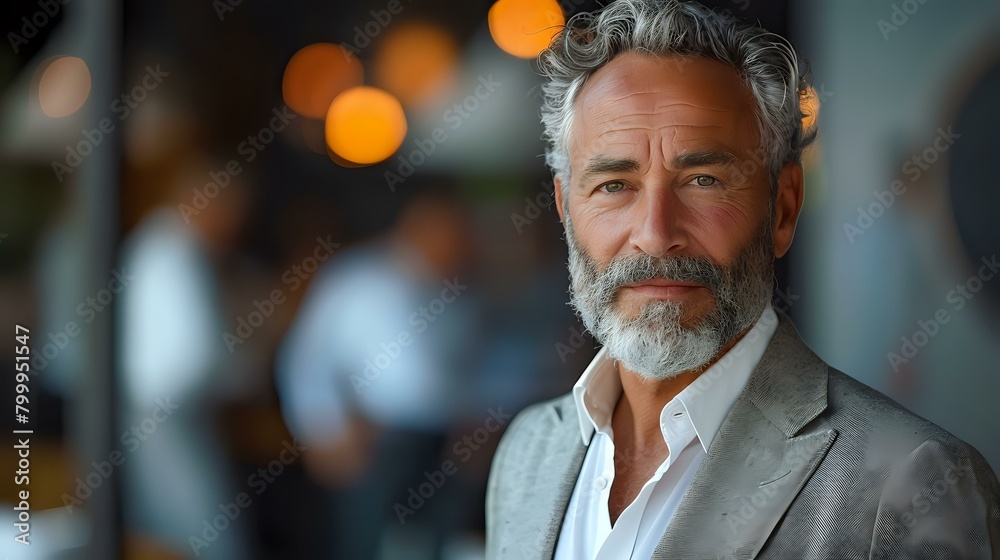 Elegant Businessman Exuding Confidence and Warmth in Stylish Gray Suit Elegant Businessman Exuding Confidence and Warmth in Stylish Gray Suit