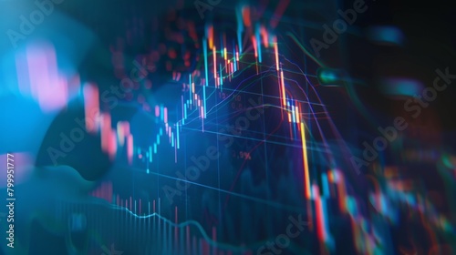close up inancial chart with uptrend line candlestick graph in stock market photo