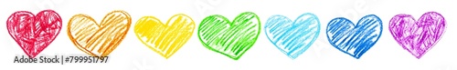 A photo of a set of hearts drawn in pencil isolated on transparent background.