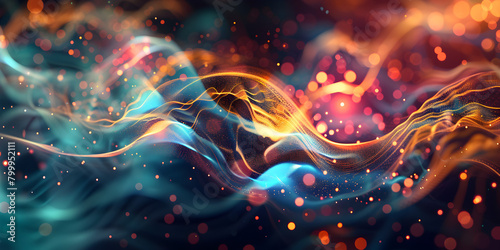 abstract background with glowing particles  lines and bokeh effect Bright glowing sparks abstract colored fractals and lines wallpaper. 