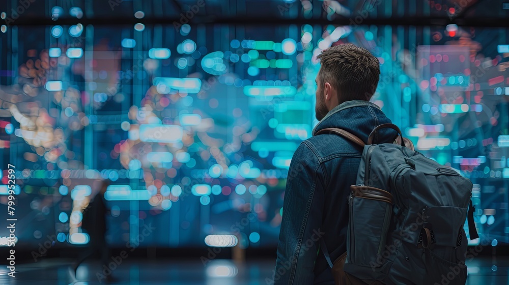 Solo Traveler Contemplating Airport Flight Schedule