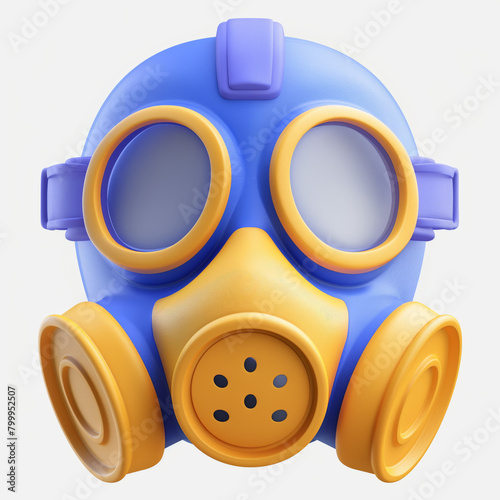 A blue and yellow gas mask. © Stone Story
