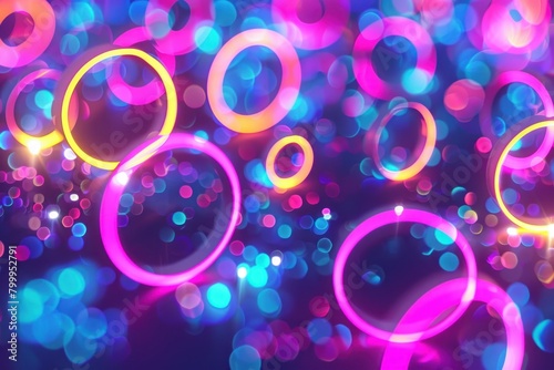 Energetic abstract composition featuring pulsating circles and electrifying neon lights.