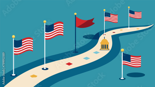 Trace the path of American history with a walk a these antique flags each one representing a significant moment in the nations narrative.. Vector illustration